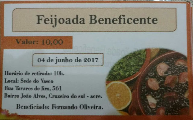 Ajude e compartilhe: Feijoada beneficente para Fernando, por apenas 10,00 reais.